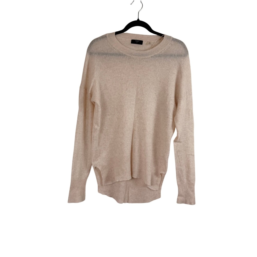 Tahari Cashmere Sweater Minimalist M Cream Luxury High-Low Slit Relaxed Soft